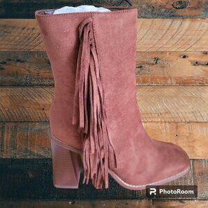 New York & Company Womens Aarya Bootie  Faux Suede Fringe Cognac SZ 7.5
